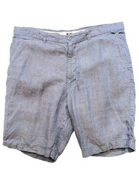 Joseph Abboud Men's Linen Blend Casual Shorts Flat Front Size 38 Blue Plaid